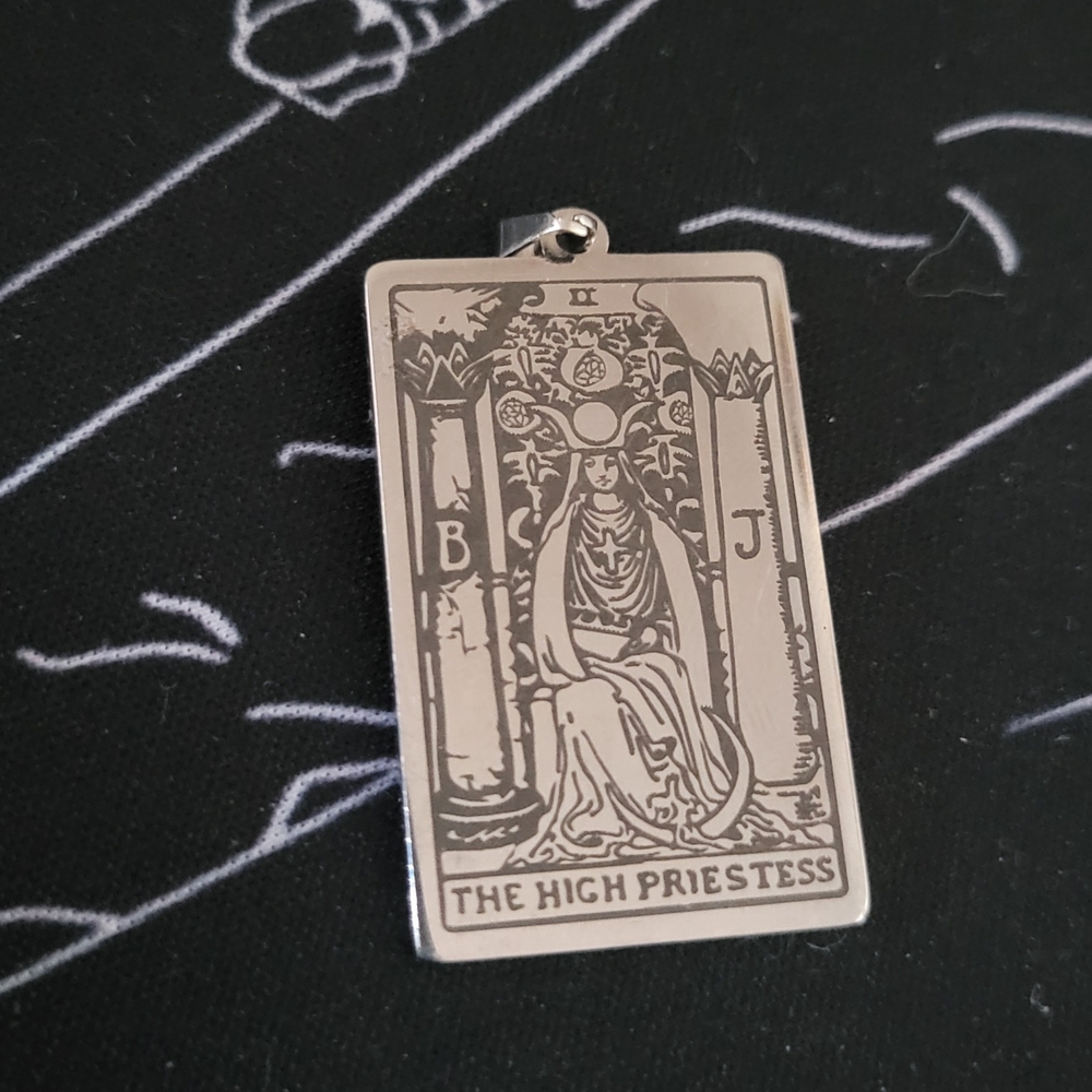 Silver Tarot Card Pendant - The High Priestess
